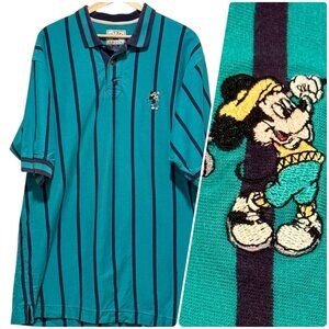 Vintage 90s Mickey Mouse Cutter & Buck Blue Golf Pinstripe Polo Shirt Mens Large